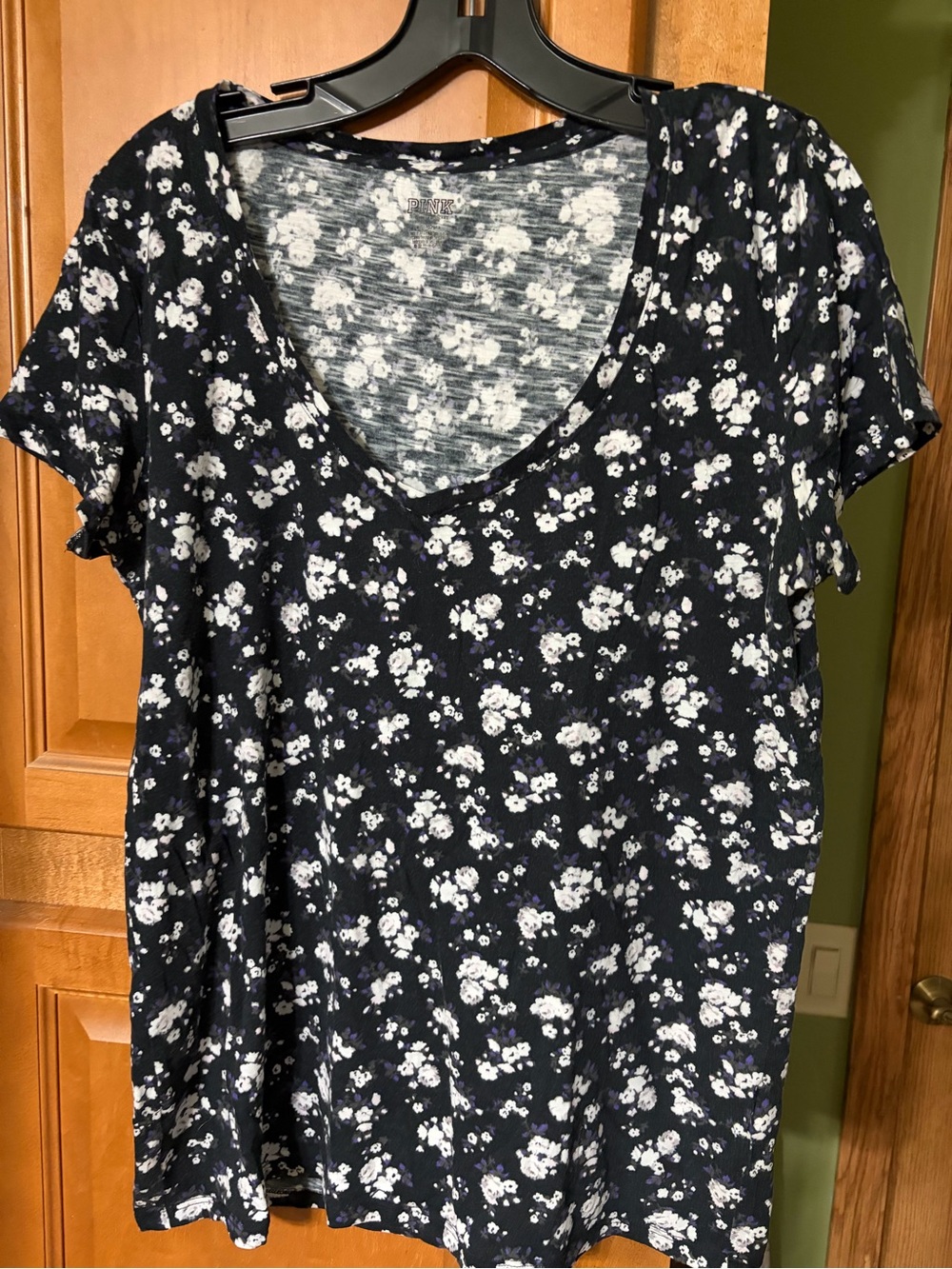PINK Victoria's Secret Black Floral V-Neck Tee